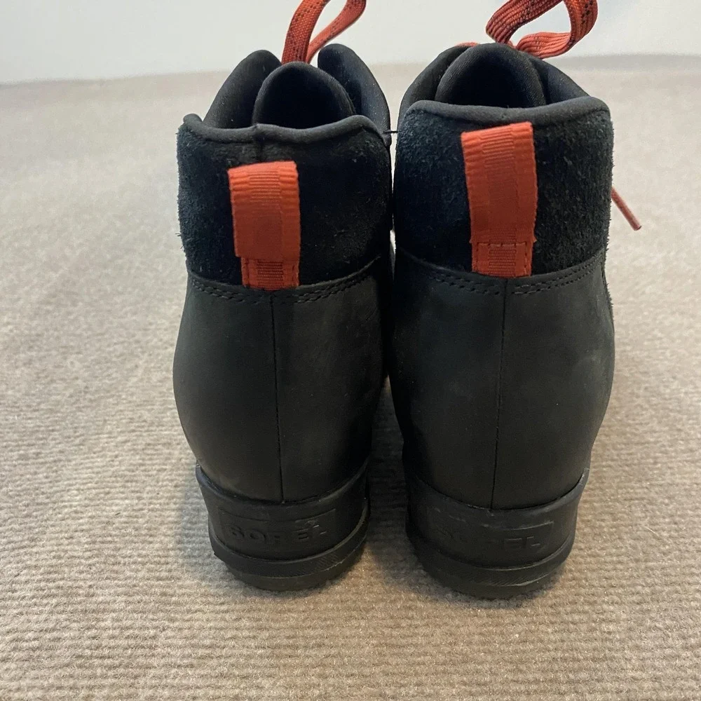 Sorel Boots Womens Size 7.5 Black Leather Wedge Ankle Lace Up Booties NL4902-010